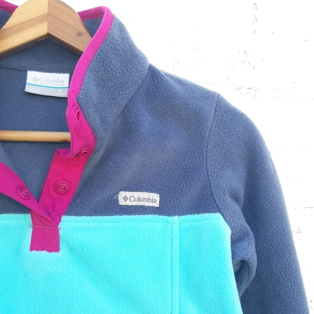 Columbia Fleece Pullover Snap Girls Medium Multicolor